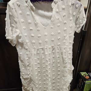 Boutique White Textured Short Sleeve Slip Dress